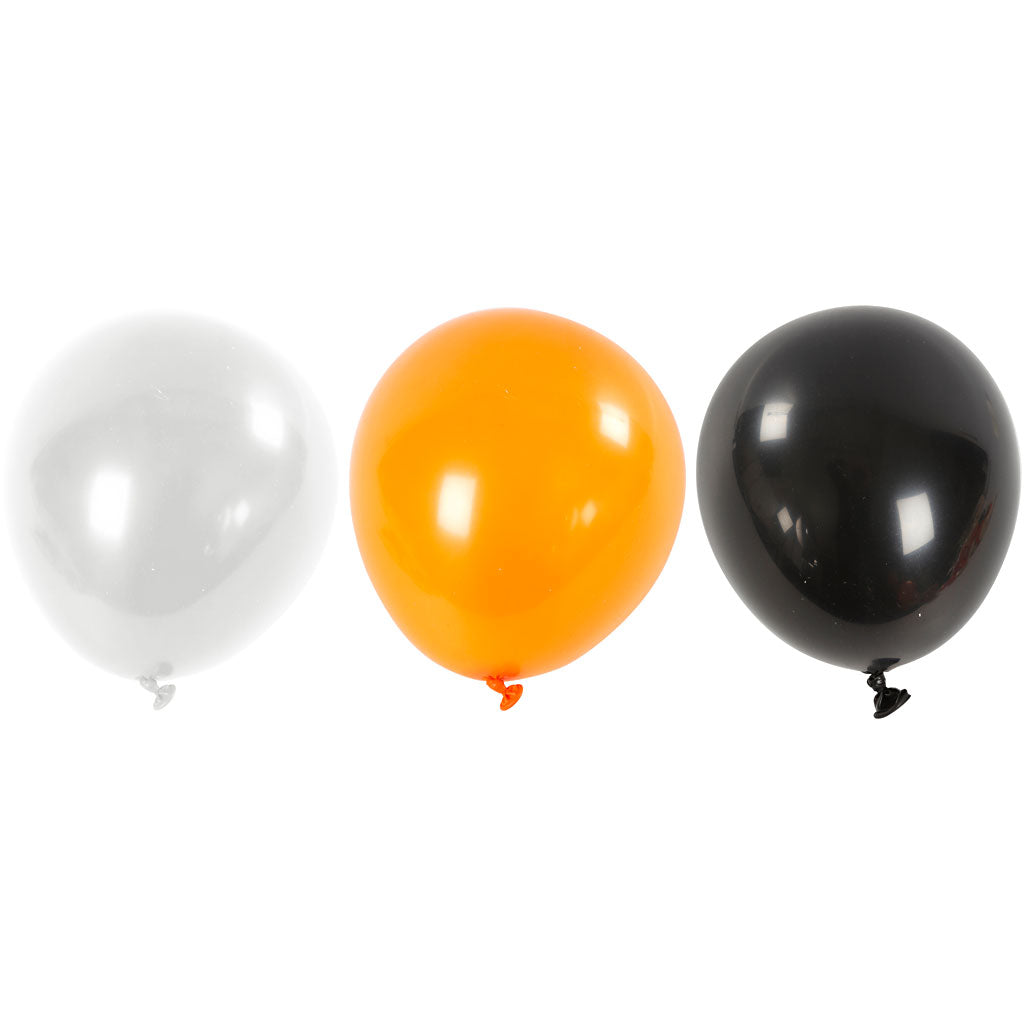 Globos de la empresa Creativ, redondos, d 23-26 cm, negro, naranja, blanco, 10 piezas 1 caja