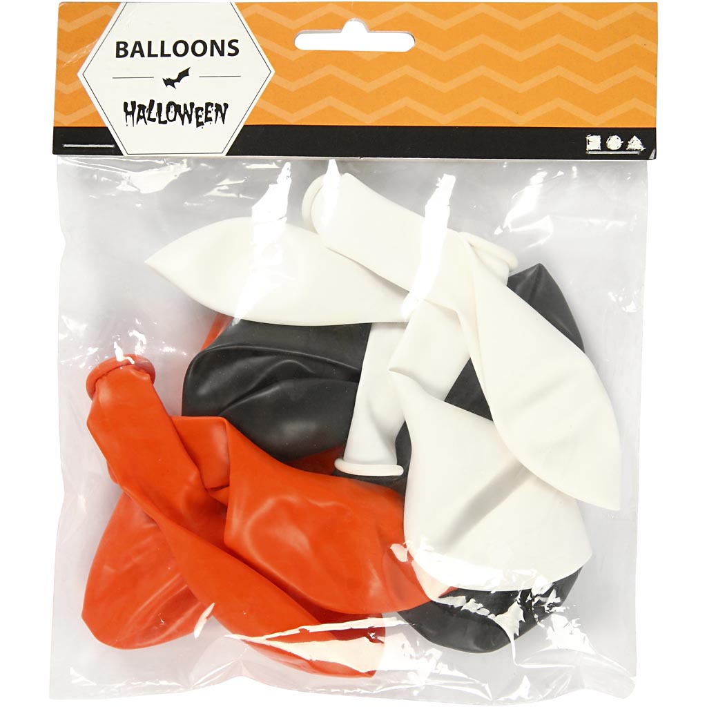 Globos de la empresa Creativ, redondos, d 23-26 cm, negro, naranja, blanco, 10 piezas 1 caja