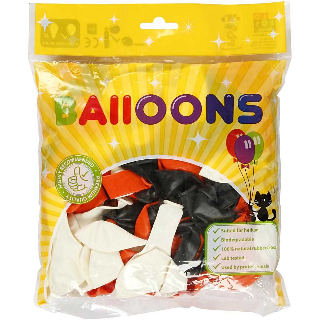 Palloncini aziendali Creativ, rotondi, d 23-26 cm, neri, arancioni, bianchi, 100 pezzi 1 scatola