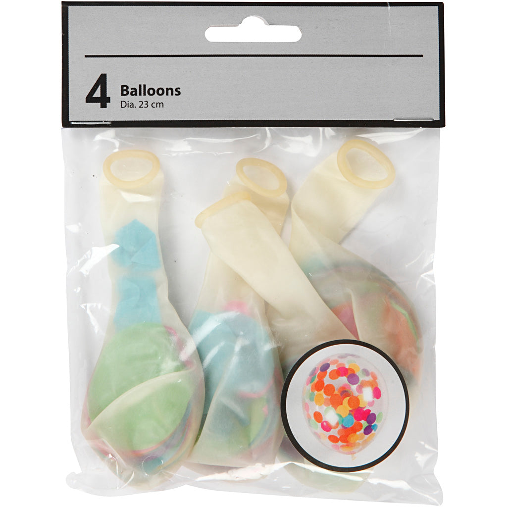 Creativ company globos con confeti, redondos, d 23 cm, transparentes, 4 piezas 1 caja