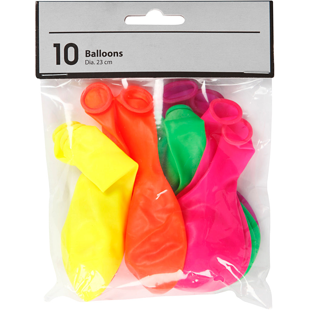 Globos de empresa Creativ, redondos, d 23 cm, colores neón, 10 piezas 1 caja