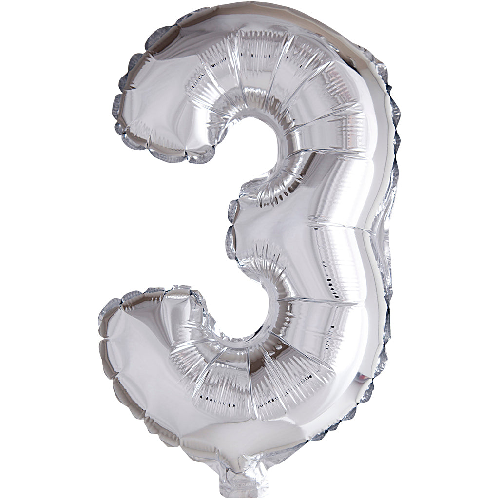 Palloncino foil Creative Company, 3, h: 41 cm, argento, 1 pezzo