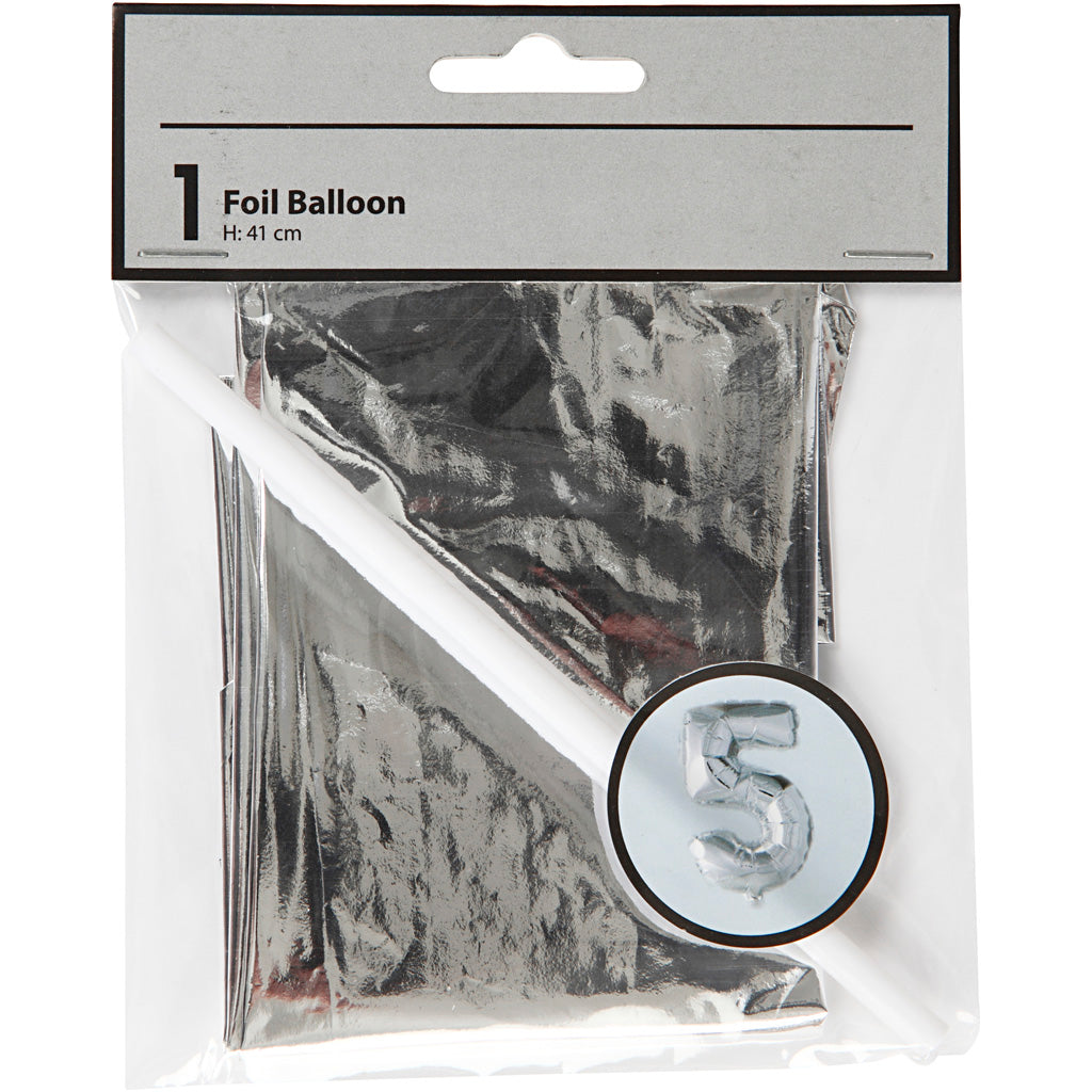 Palloncino foil Creative Company, 5, h: 41 cm, argento, 1 pezzo