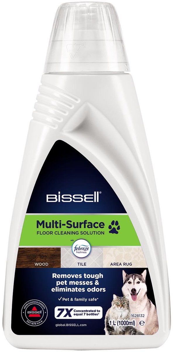 Bissell Detergente per pavimenti multi-superficie per animali domestici 1l - adatto per spinwave a onde incrociate - detergente per pavimenti con febreze - rimuove macchie e odori di animali domestici - sicuro per piastrelle e legno - 2550