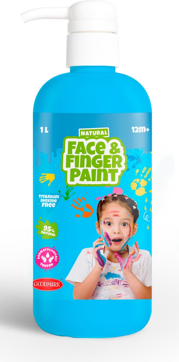 Botella de pintura de dedo de la cara natural de Boti con bombas azules, 1l
