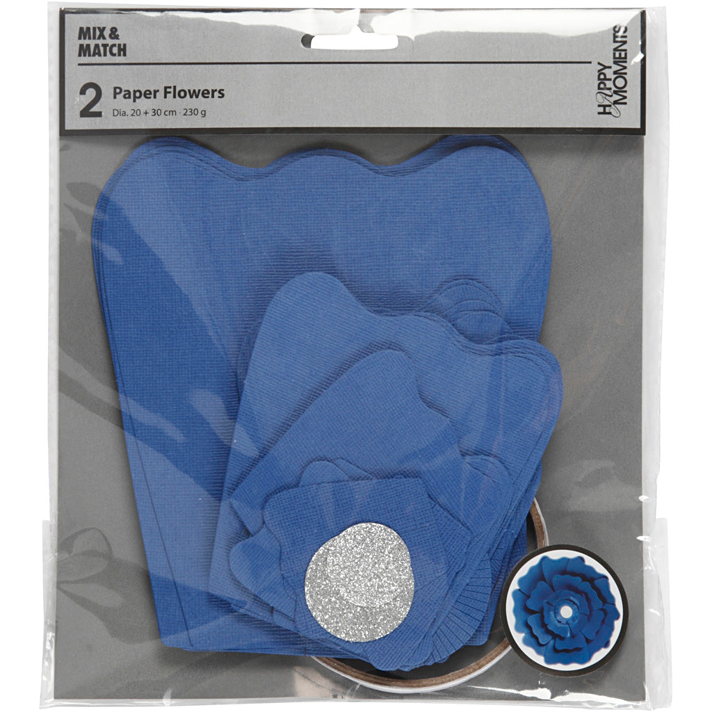 Fiori di carta Creative Company, d 15+25 cm, 230 gr, blu, 2 pezzi 1 scatola