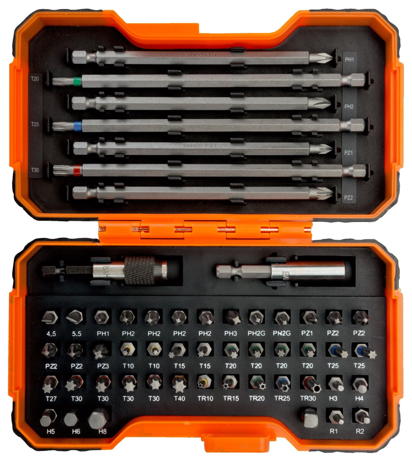 Bahco 59 s54bc-ip set di punte | 54 pezzi | per viti antimanomissione con intaglio, Phillips, Pozidriv, esagonali, Torx® - 59 s54bc-ip