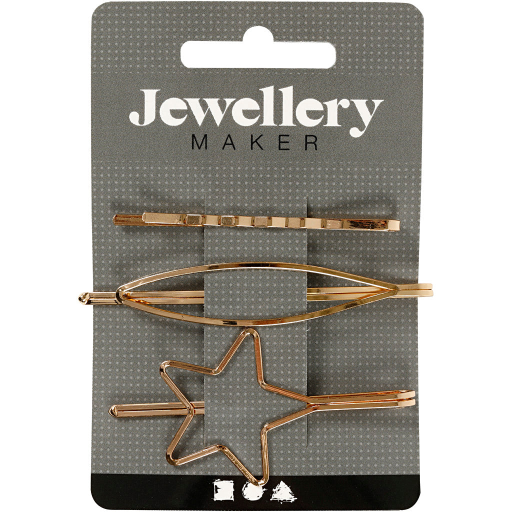 Pinzas para el cabello Creativ company, l: 70 mm, a: 32 mm, chapado en oro, 3 piezas 1 caja