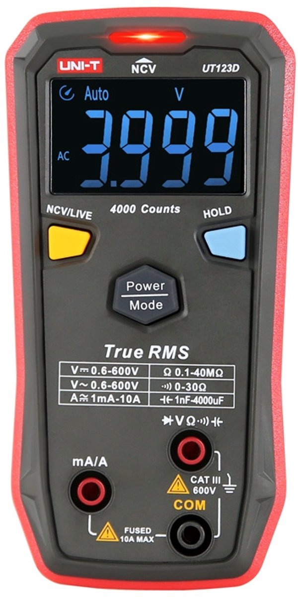 Uni-t ut123d true rms digital multimeter smart one button 4000 counts cat iii 600v