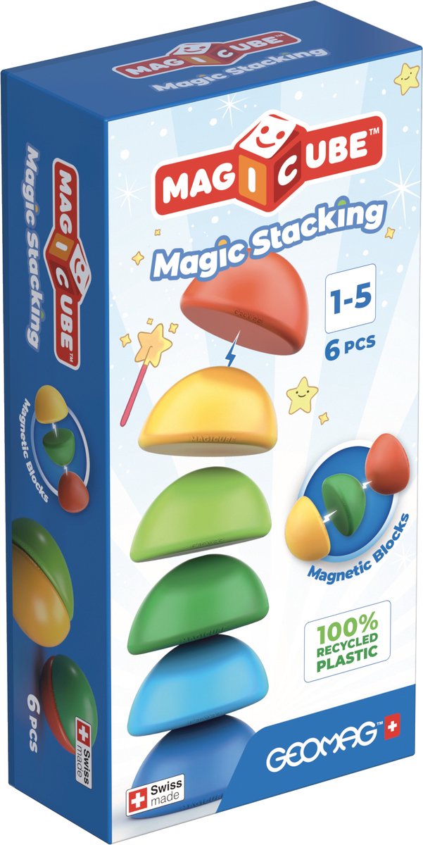 Geomag magicube riciclato - mattoncini magnetici - 6 pezzi - da 1 anno