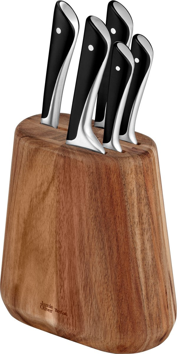 Set coltelli Jamie Oliver by Tefal - 5 pezzi - incluso ceppo coltelli - acciaio inossidabile - per uso professionale