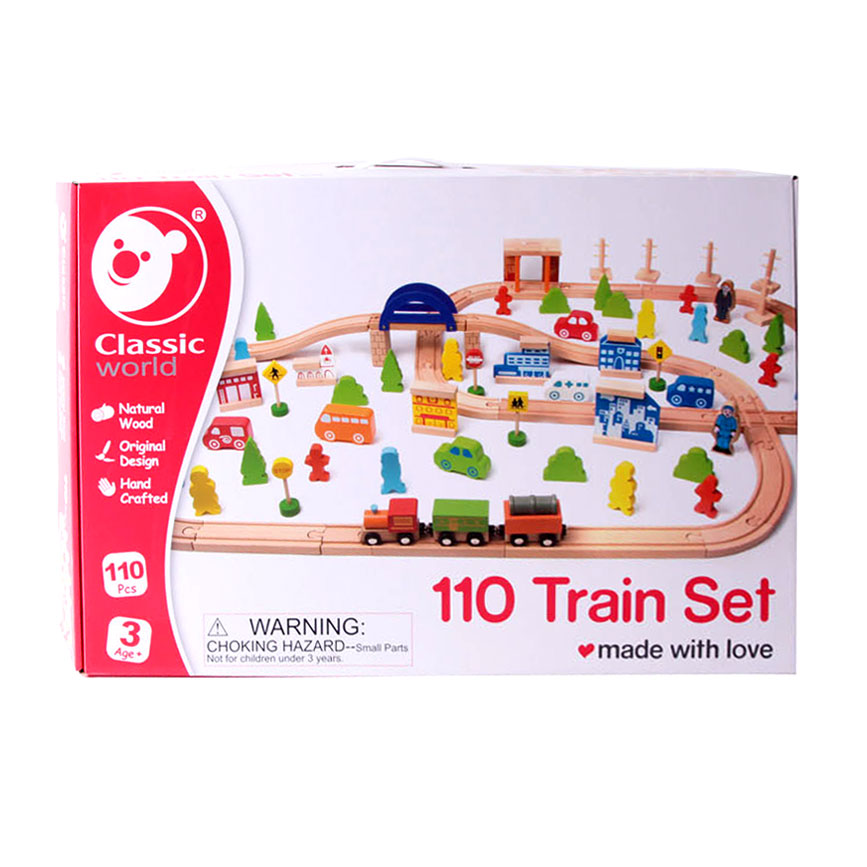 Classic World World Wooden Train Set, 110dlg.