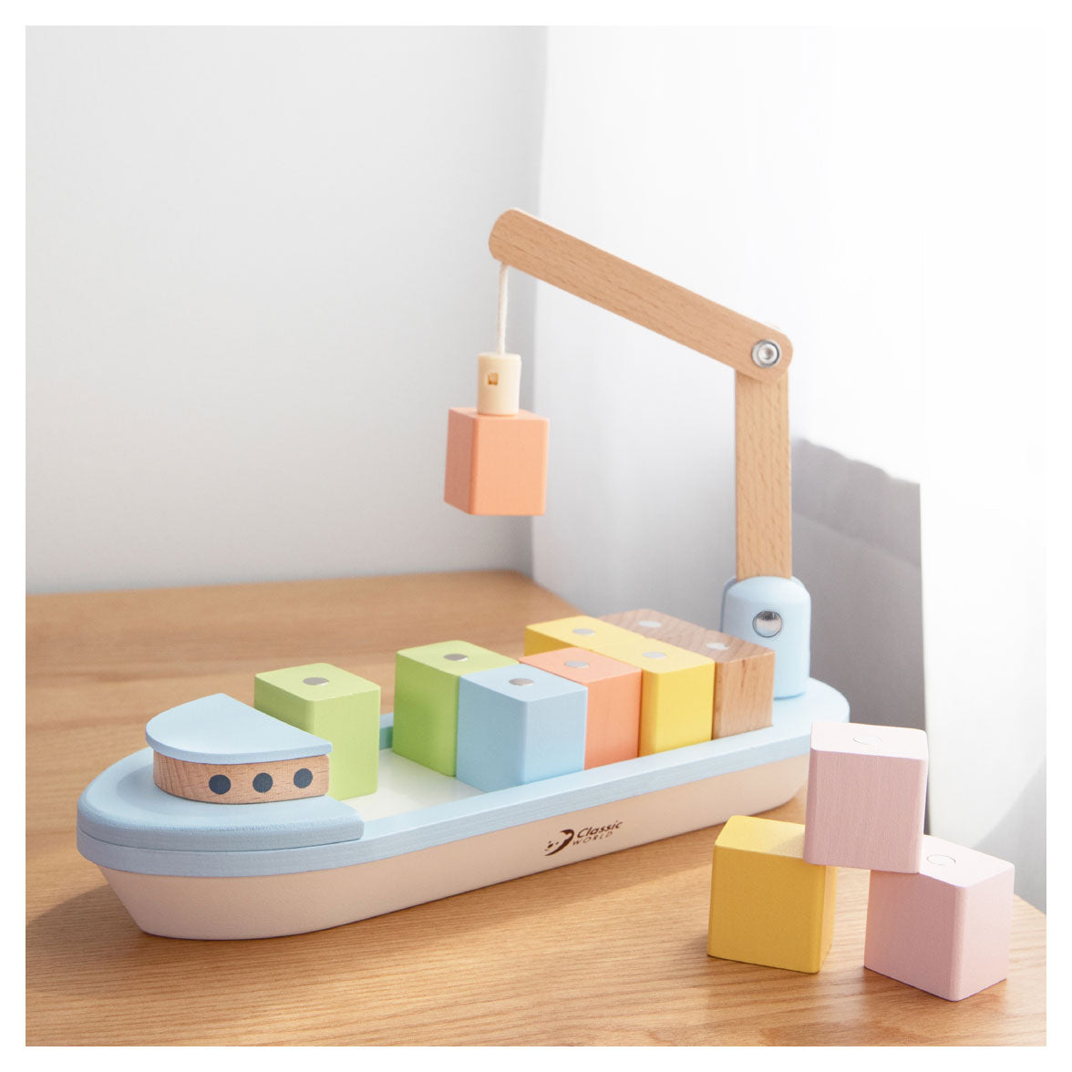 Classic world houten blokkenboot - speelgoedvoertuig