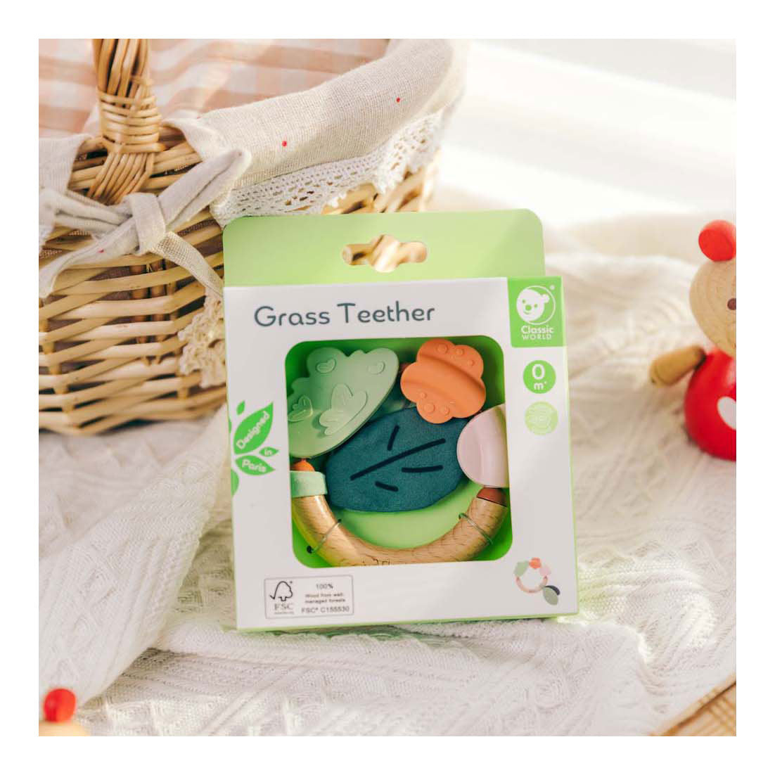 Classic world wooden teething ring grass