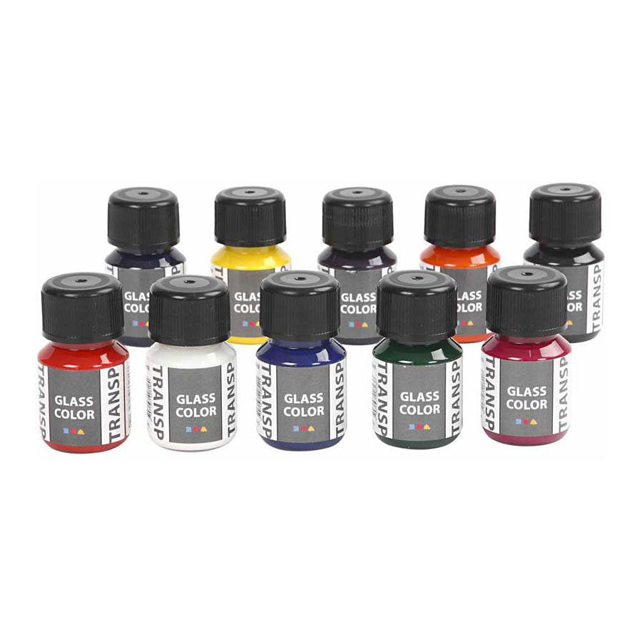 Color de vidrio de vidrio de creativ Company Color de pintura de vidrio transparente, 10x30ml