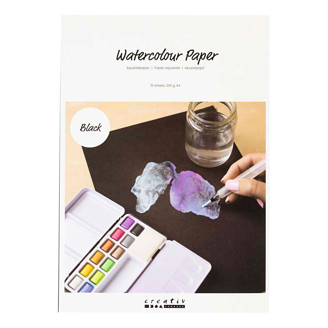 Papel de acuarela Creativ company, a4, hoja 210x297 mm, 230 gr, negro, 15 hojas 1 caja