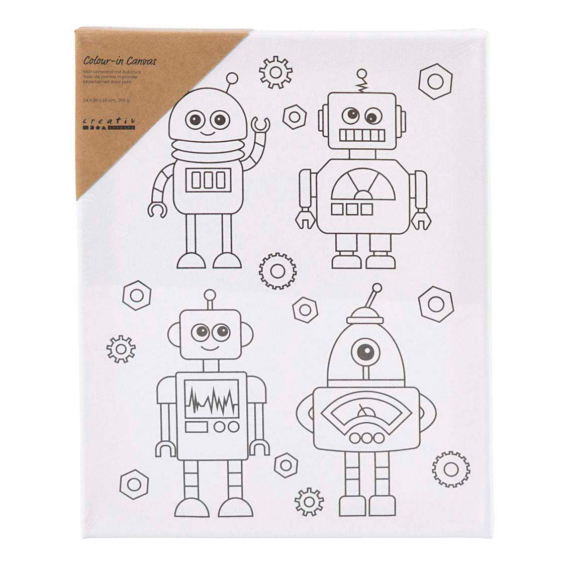 Creativ company lienzo para pintar con estampado, robots, d: 1,6 cm, medidas 24x30 cm, 360 gr, 1 pieza