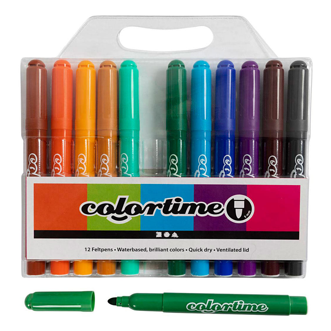 Pennarelli Colortime, larghezza tratto 5 mm, colori extra, 12 pezzi, 1 scatola