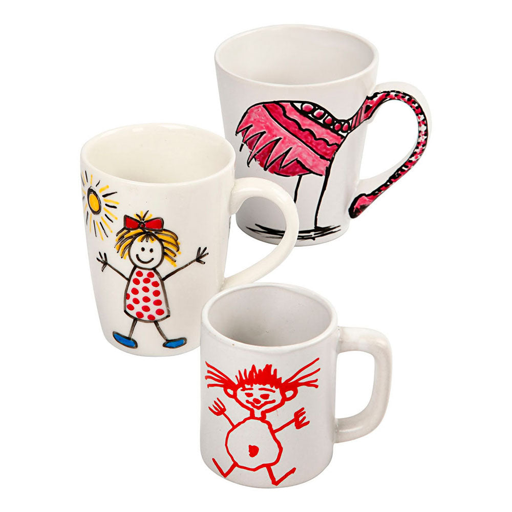 Group set of painting mugs, h: 7-10 cm, white, 1 set