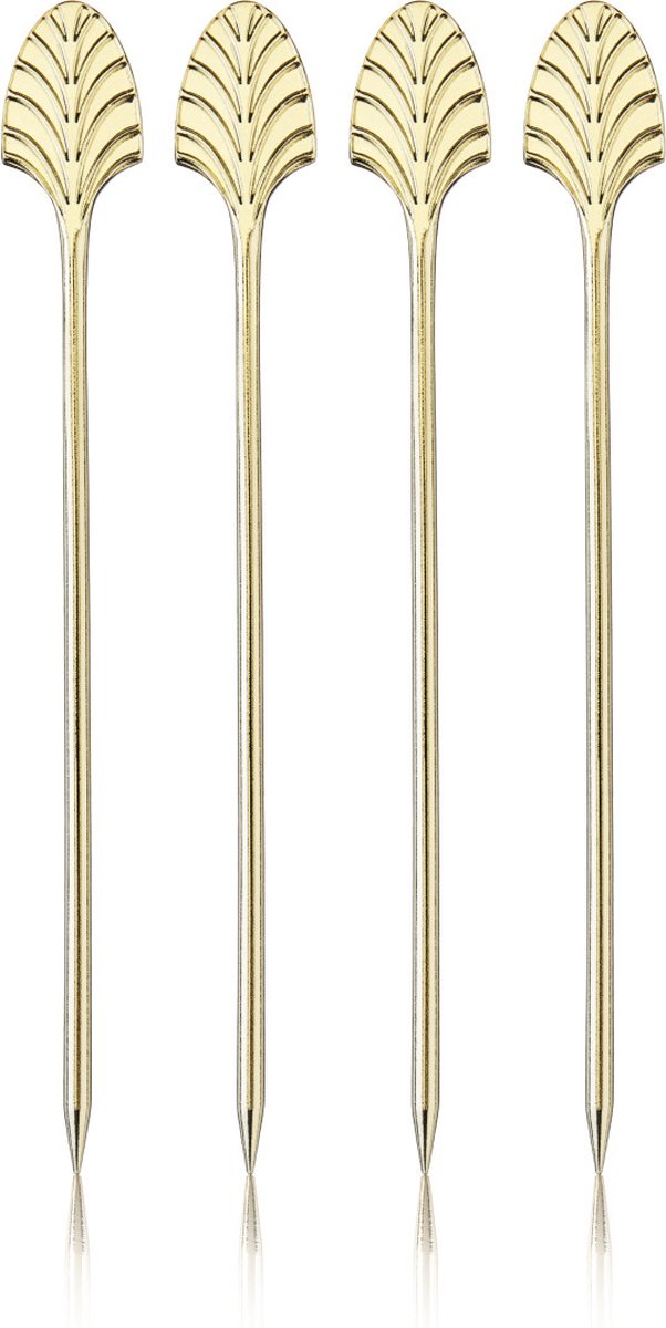 Viski art deco cocktailprikkers - roestvrijstaal - goudkleur - 4 stuks
