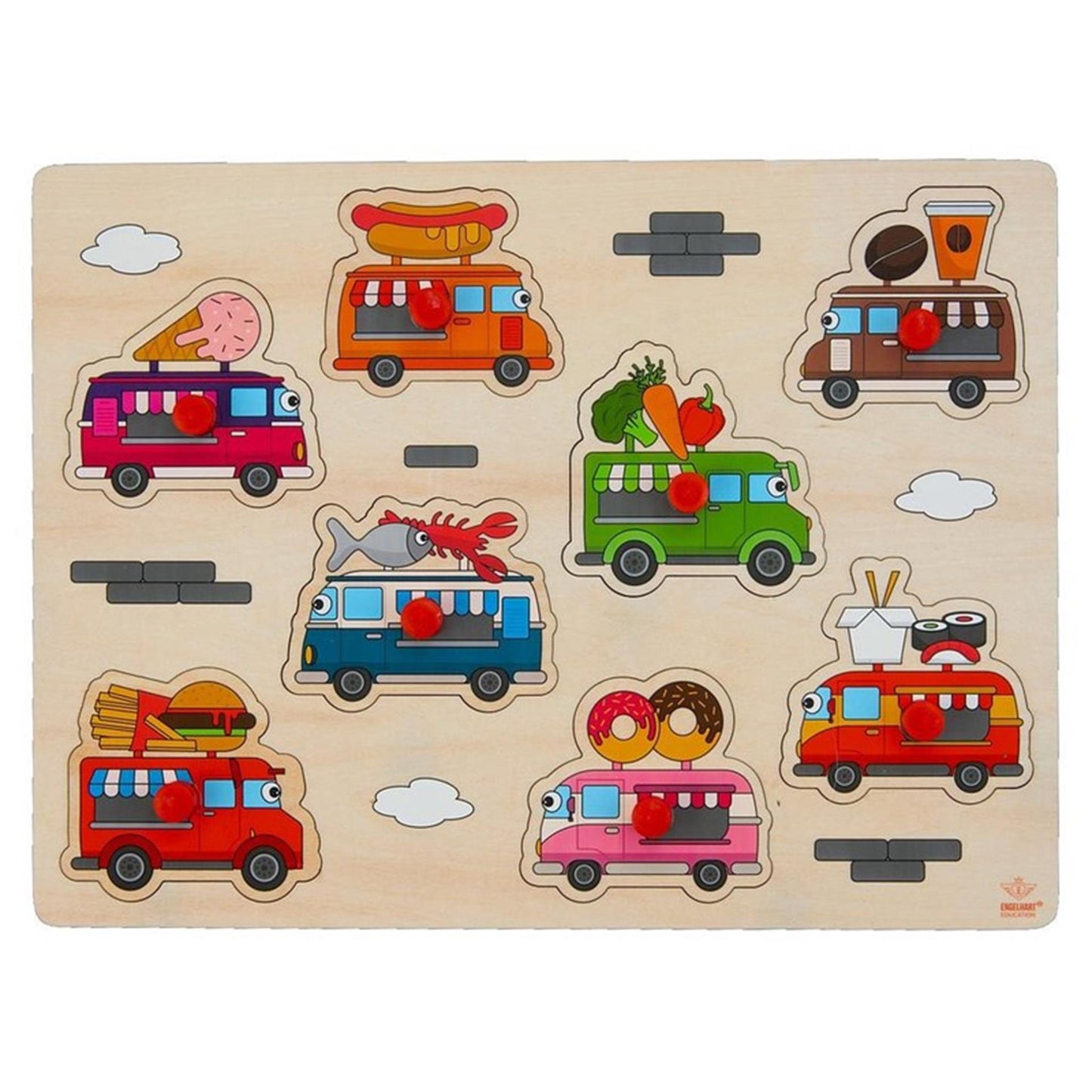 Engelhart rompecabezas de botones de madera food trucks 8 piezas