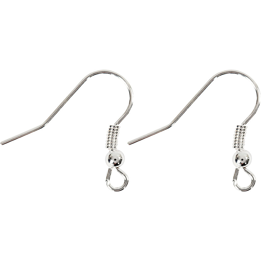 Ganci per orecchini Creative Company, l: 18 mm, argento, 10 pezzi 1 scatola