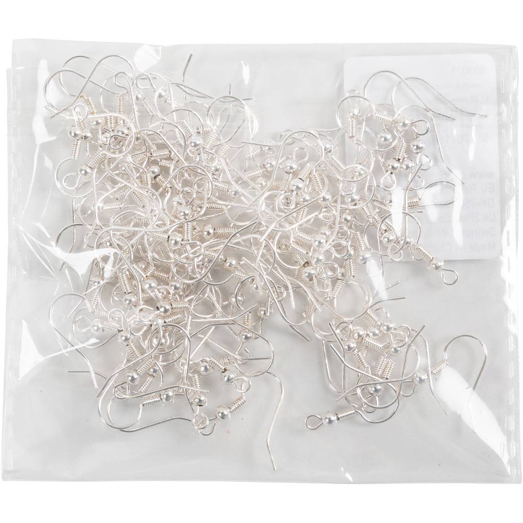 Ganci per orecchini Creativ Company, l: 18 mm, placcato argento, 100 pezzi 1 scatola