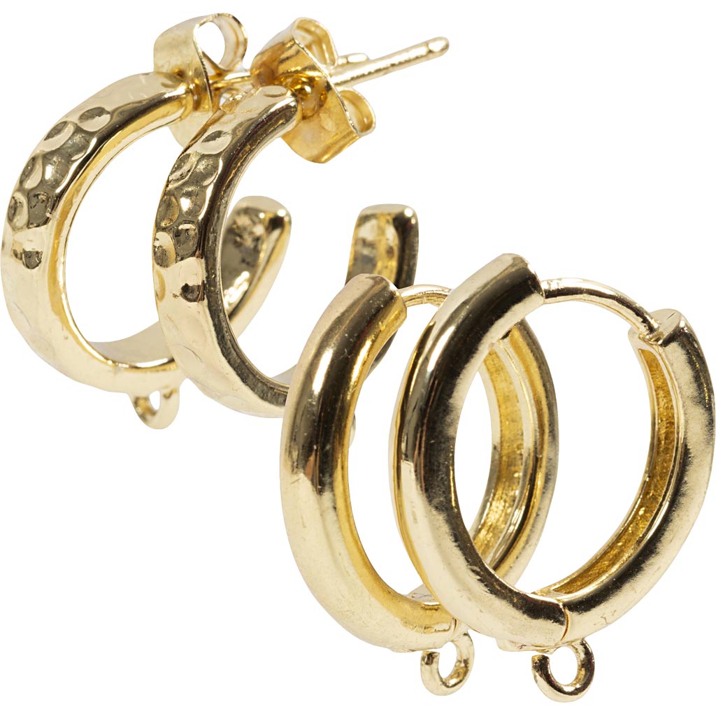 Pendientes grandes con ojo Creativ company, d 15 mm, grosor 3 mm, chapados en oro, 2x2 pares 1 caja