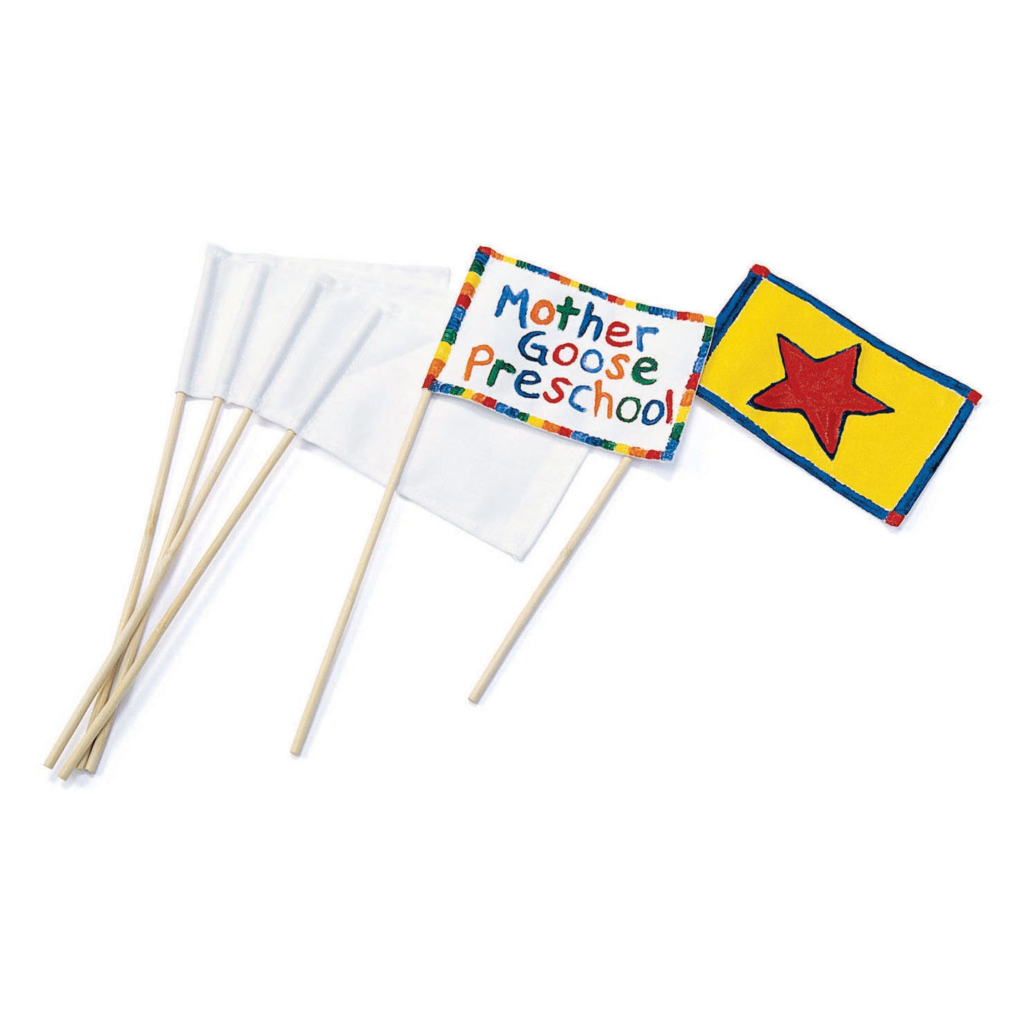 Coloraciones: banderas de lienzo con palo blanco, conjunto de 12