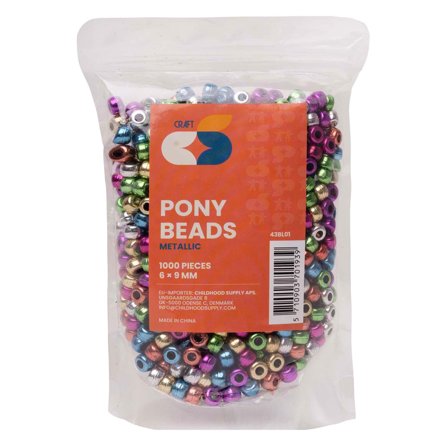 Coloraciones - Pony Beads Metallic 6x9 mm, 1000.