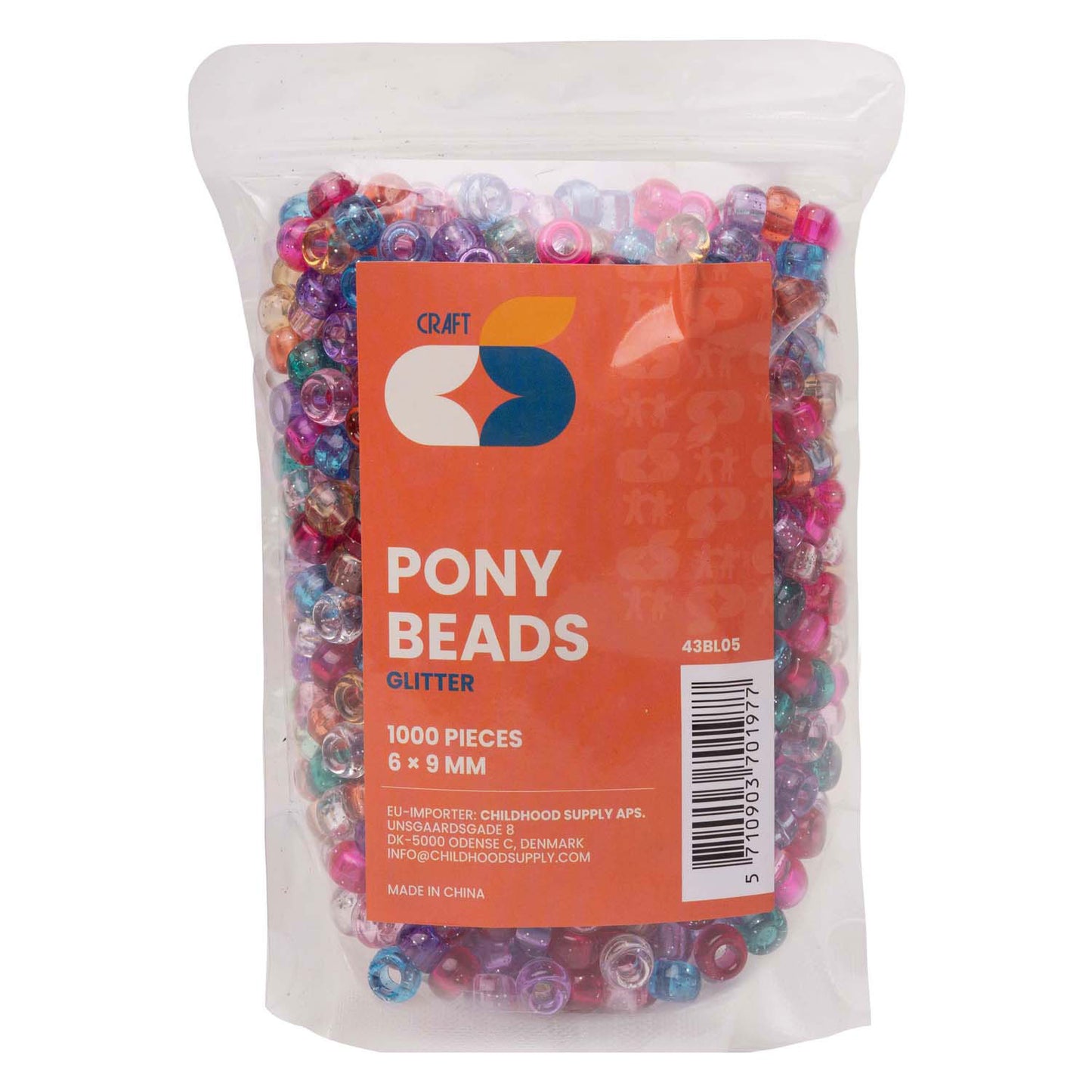Colorazioni - Perline di pony Glitter 6x9 mm, 1000st.