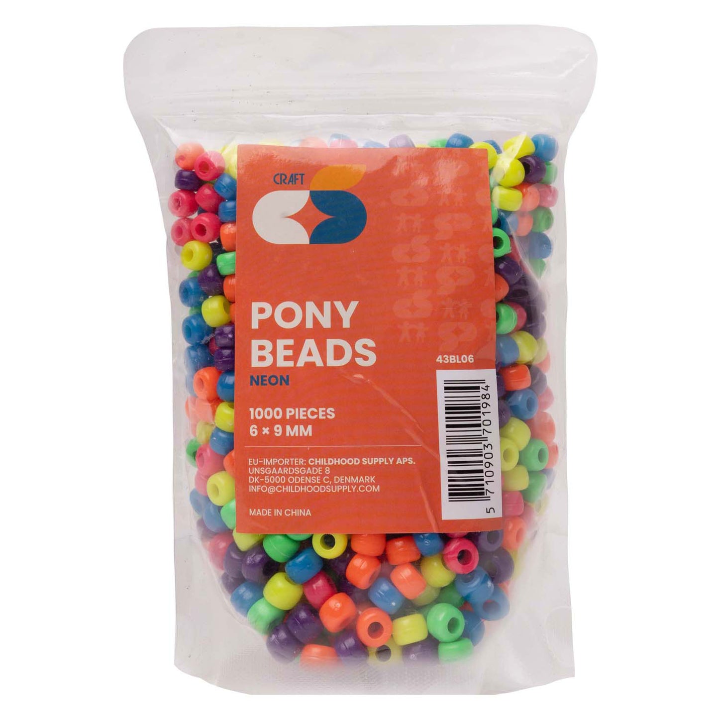 Colorazioni - Pony Beads Neon 6x9 mm, 1000st.