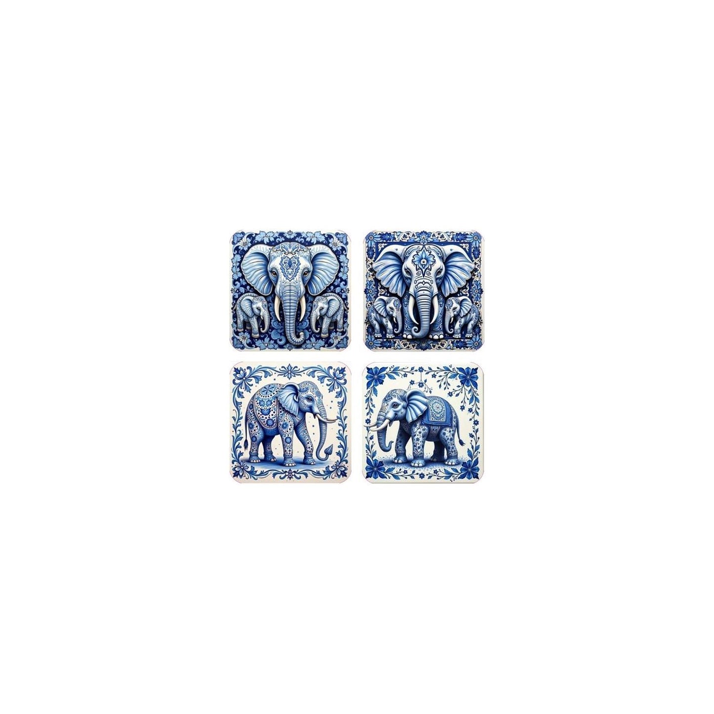 Sottobicchieri blu elefante bianco set da 4 pezzi