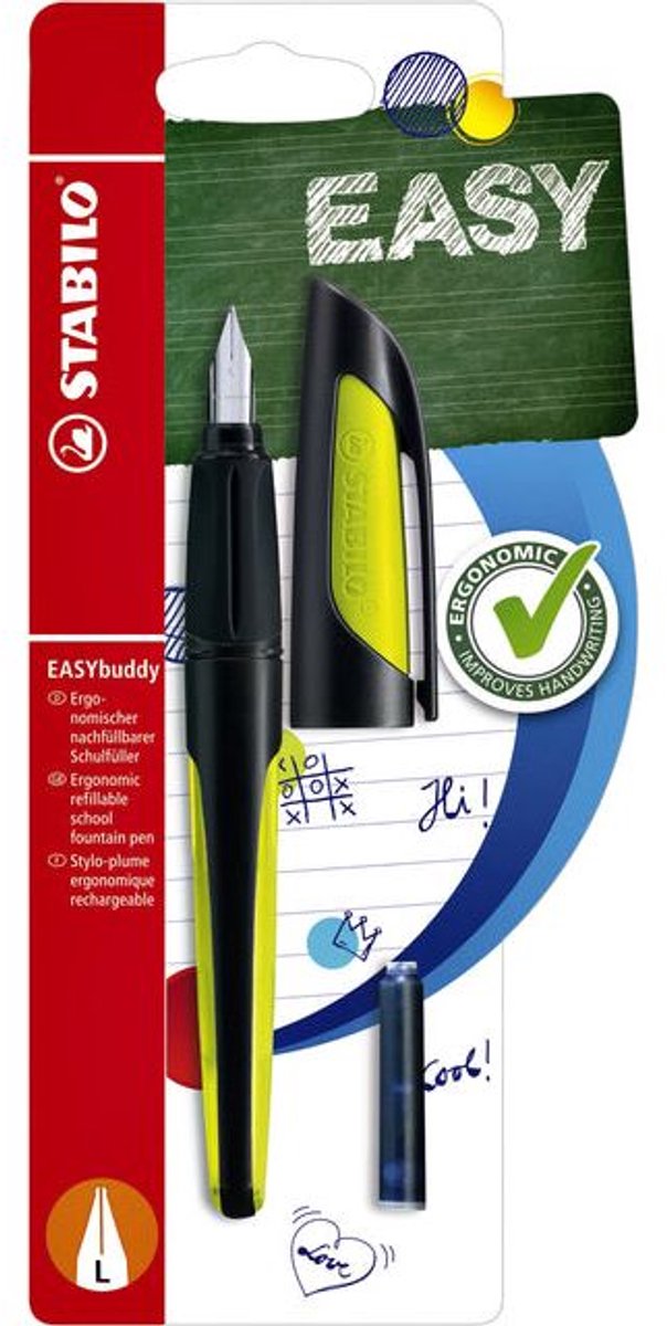 Stabilo easybuddy - penna stilografica ergonomica - nero lime - punta l per mancini