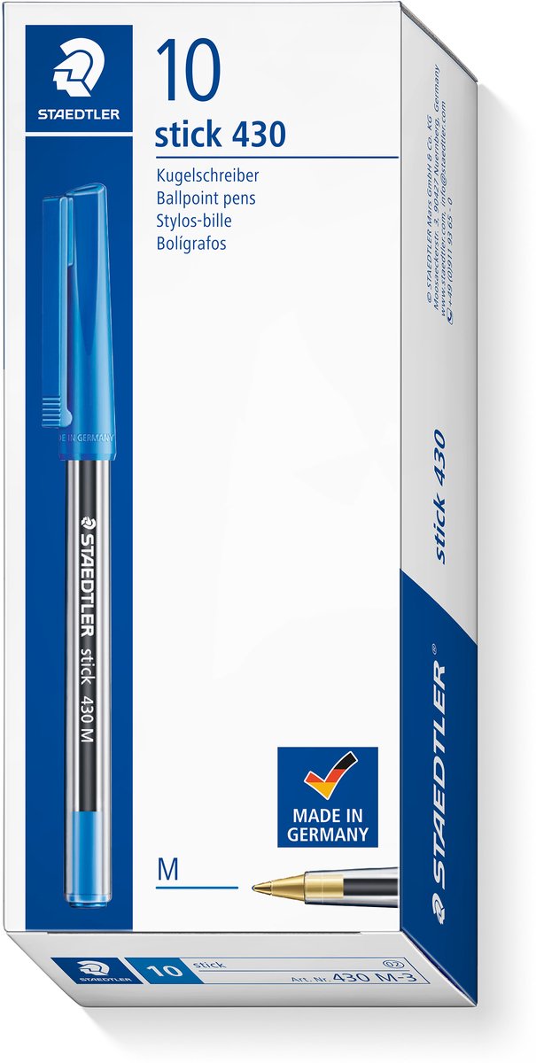 Bolígrafo Staedtler 430 mediano azul caja 10 piezas