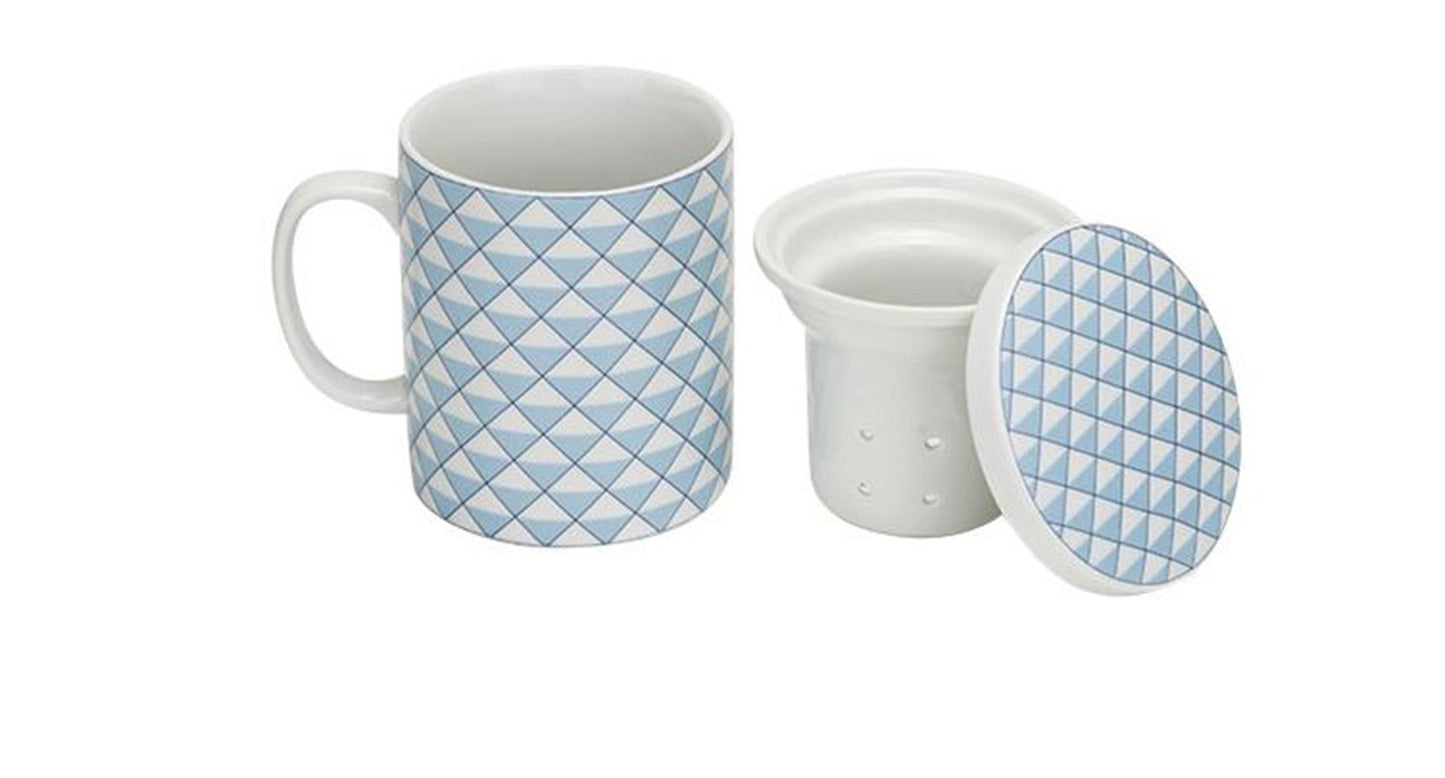 Tazza da tè accogliente e alla moda con filtro + coperchio blu