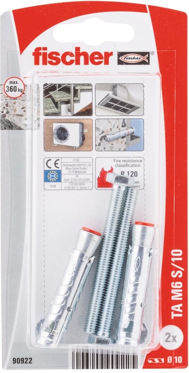 Fischer 090922 ta m6 s 10 k nv anclaje de manga 1 juego(s)