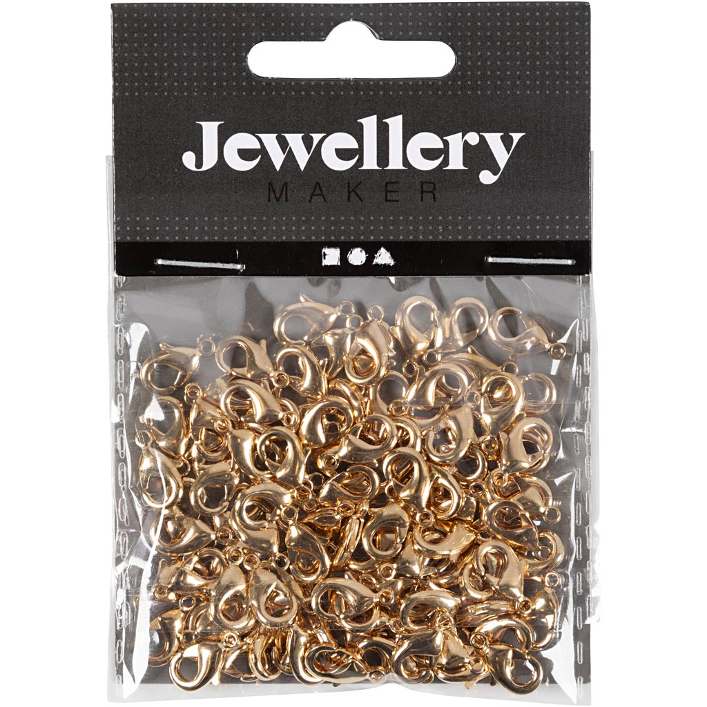Mosquetones Creativ Company, l: 10,1 mm, chapados en oro, 100 piezas 1 caja