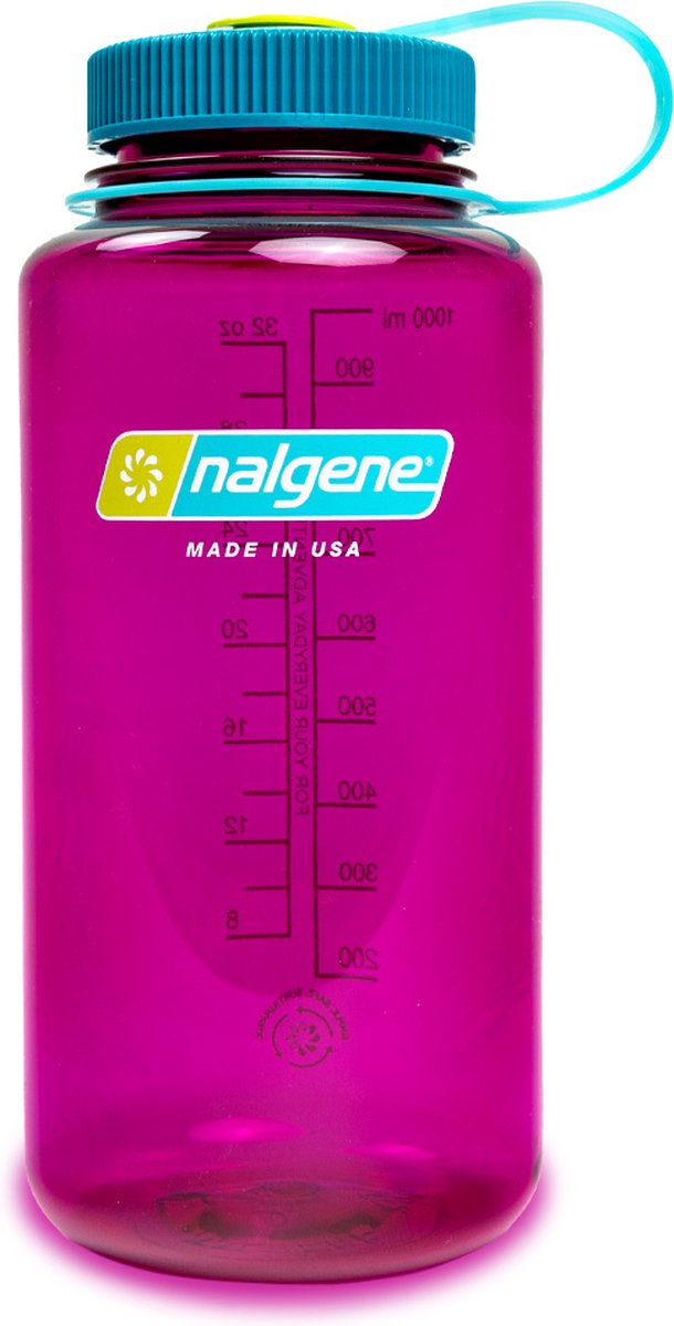 Nalgene - botella de boca ancha - botella para beber - botella de agua - a prueba de fugas - 1000ml - sin bpa - sustentable - berenjena