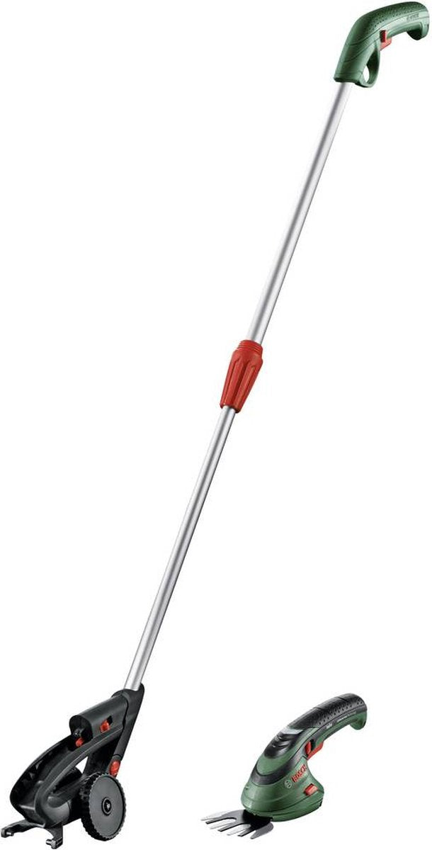Tijeras para césped a batería Bosch isio - incl. mango telescópico, batería de 3,6 v (1,5 ah) y cargador de 3,5 horas