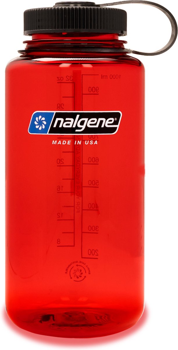 Nalgene - botella de boca ancha - botella para beber - botella de agua - a prueba de fugas - 1000 ml - sustentable - sin bpa - rojo