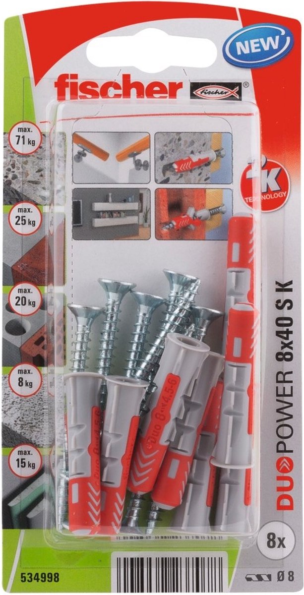 Fischer 534998 duopower 8 x 40 s k nv pluggenset 40 mm 8 mm 1 set(s)