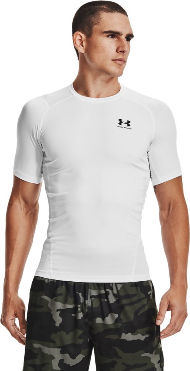 Maglia sportiva da uomo Under Armour UA HG Armor Comp SS-WHT - bianca - nera