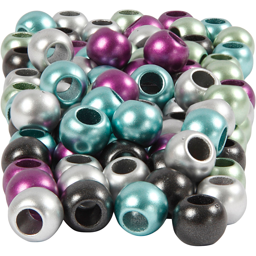 Perline pony della Creativ Company, d 10 mm, dimensione del buco 4 mm, ca. 145 pezzi, colori metallizzati, 60 gr, 125 ml 1 scatola