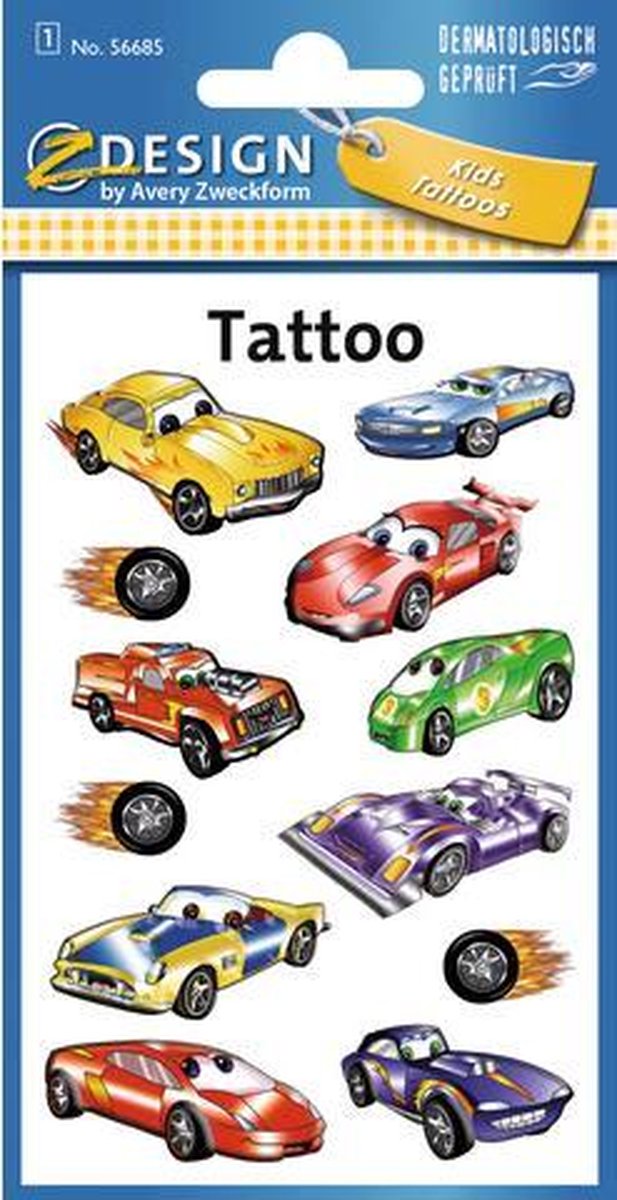 Avery tattoo label z-design kids - paquete de 1 hoja de coches