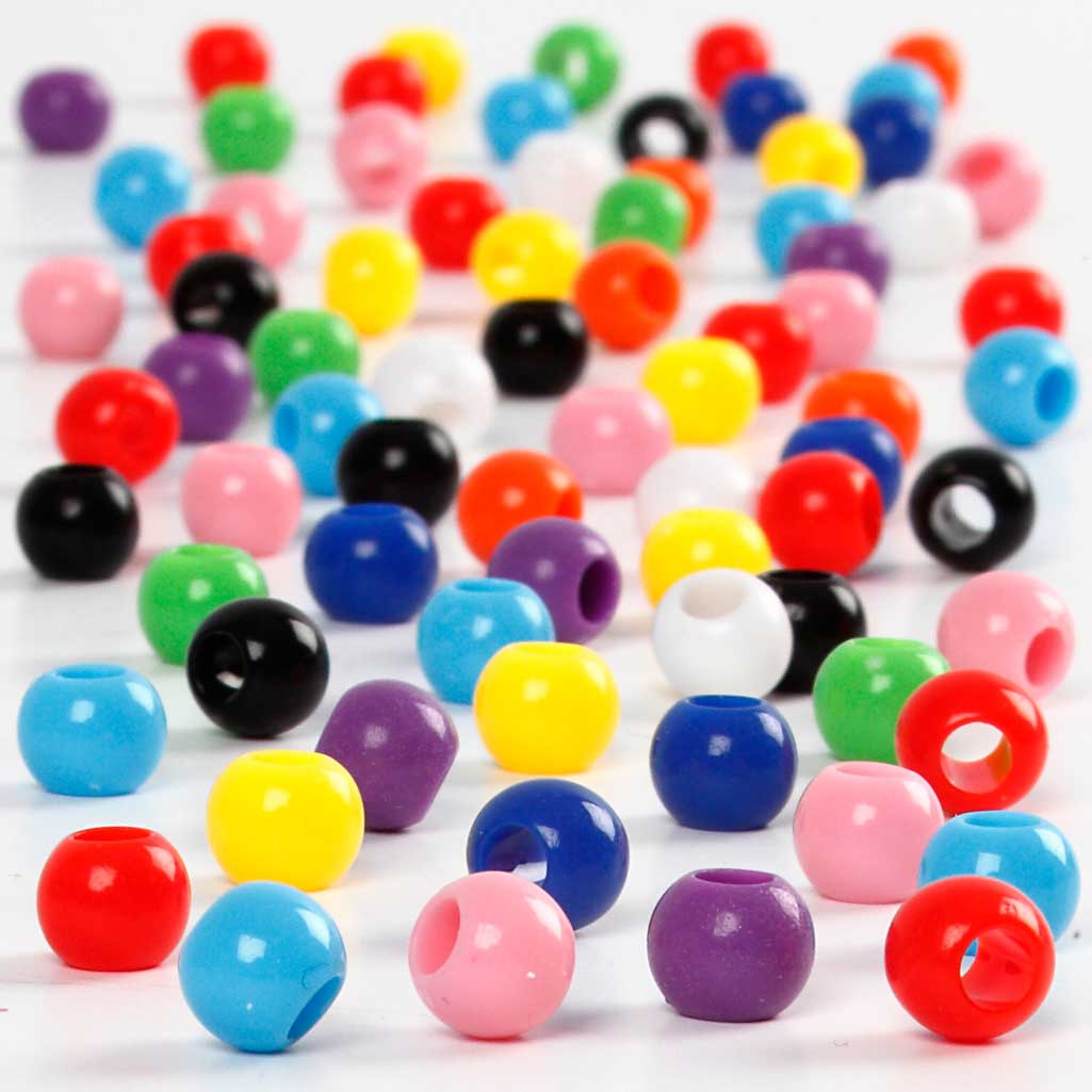 Perline pony della Creative Company, d 6 mm, dimensione del buco 3 mm, ca. 600 pezzi, 75 g, 125 ml 1 scatola