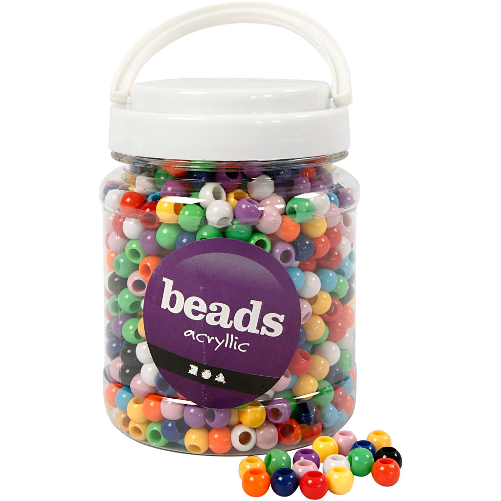 Perline pony della Creative Company, d 10 mm, dimensione del buco 4,5 mm, ca. 1135 pezzi, vari colori, 430 g, 700 ml 1 scatola