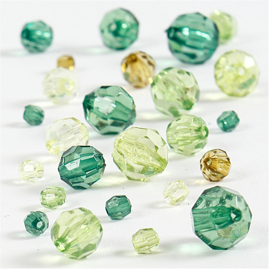 Creative Company Facet Beads Mix Green Glitter, 45 grammi