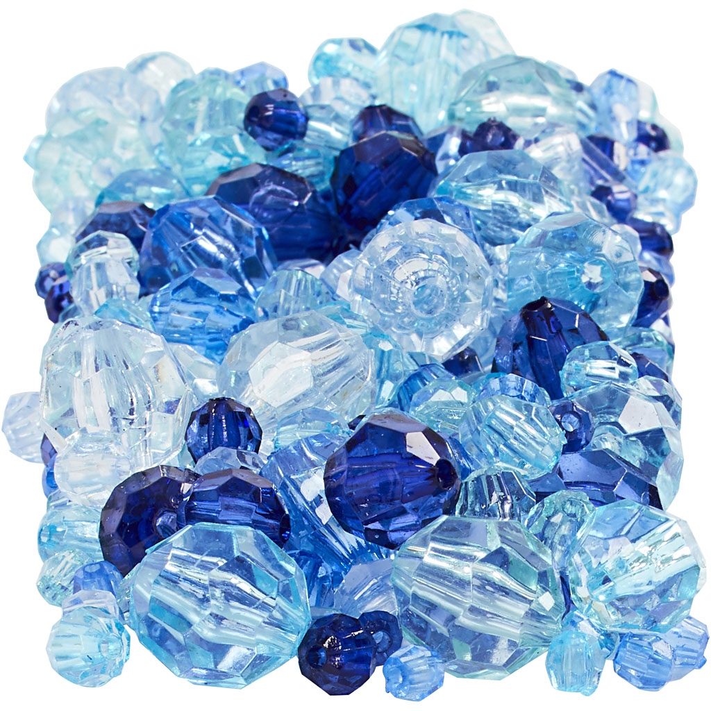 Perline sfaccettate dell'azienda Creativ, misura 4-12 mm, dimensione del buco 1-2,5 mm, ca. 860 pezzi, armonia blu, 250 g 1 scatola