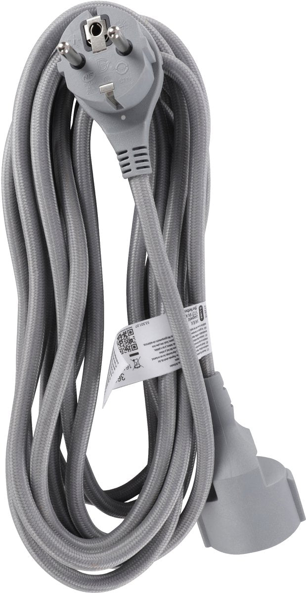 Q-link verlengsnoer - randaarde - plat - 3 x 1.5 mmâ² - 5 m - textiel - zilver